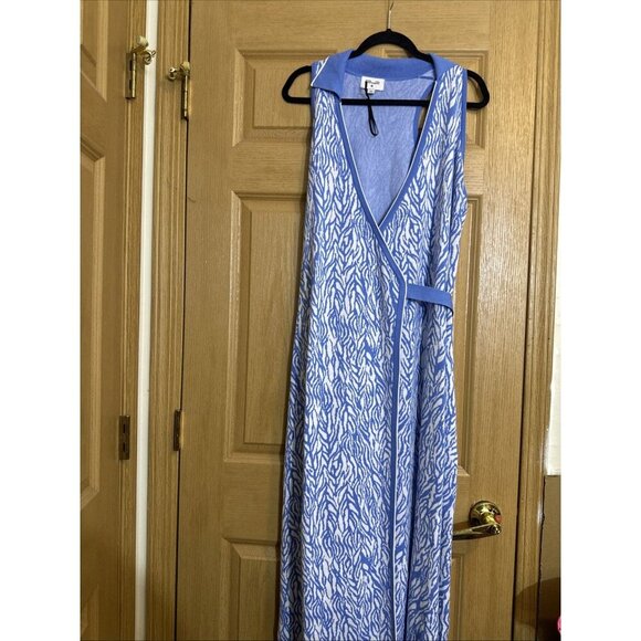 Diane Von Furstenberg DVF Target Wrap Dress Sweater XL Blue Preppy Coastal - Picture 2 of 8